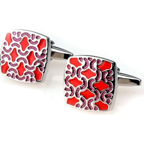 Fashion Men Shirt Copper Plating Red Square Wave Enamel Cufflinks Cuff Links