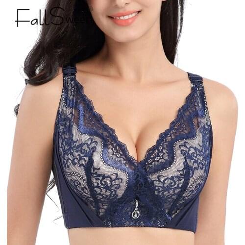 FallSweet Full Cup Plus Size Bras for Women Sexy Lace Brassiere Push Up Underwire Fashion Lingerie D E Cup