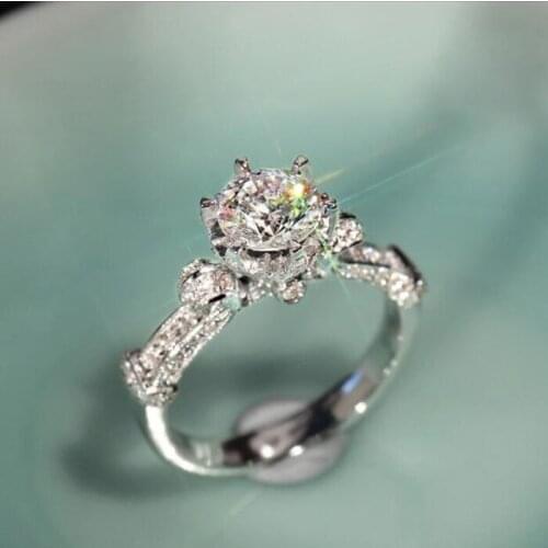 YINHED 925 Sterling Silver Wedding Rings Diamant-jewelry Big Round CZ Diamant Love Ring for Women Hollow Crown Ring Bague ZR288