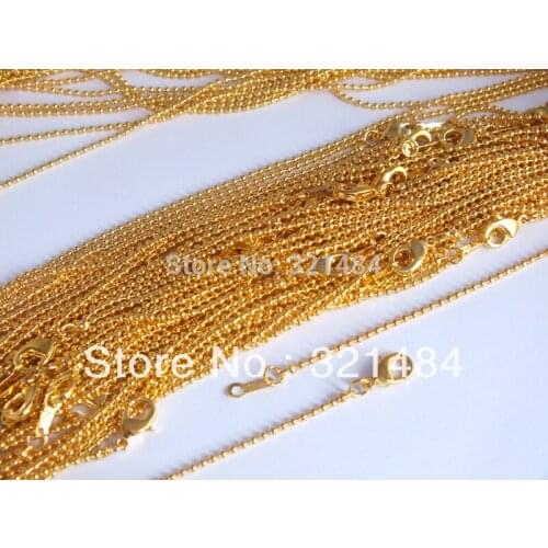 100piece/lot 16'' 18'' 20'' 22'' 24'' inch can pick gold plated 1.5mm ball bead chain with lobster clasp necklace chains bulk