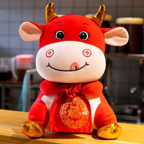 2021 New Spring Year Mascot Plush Toys Wholesale Lucky Bag Cow Doll Company Annual Meeting Gifts Custom Logo