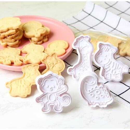 4Pcs/Set Rabbit Monkey Car Flower Plastic Biscuit Mold DIY Kitchen Cake Decorating Tool Cookie Cutter Stamp Fondant Embosser Die