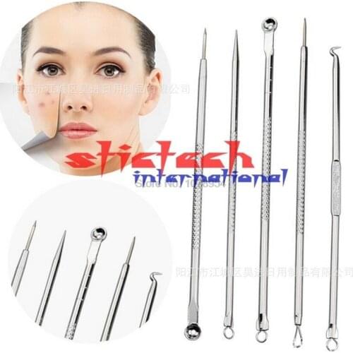 By ems or dhl 200sets 5PCS/set Stainless Steel Blackhead Pimples Acne Needle Makeup Tool Blackhead Acne Extractor Remover