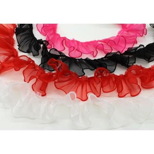 5 Yards / Lot Rose Red Black Fold Lace Trim Skirt Organza Clothing Edge Accessories DIY Manual Solid Color Lace Fabric