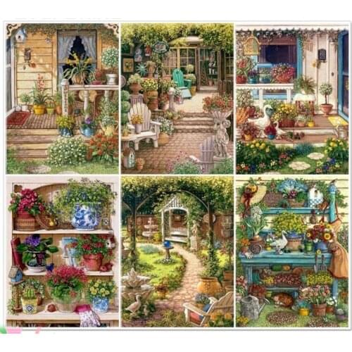 Full Diamond Paint Flower Garden Yard Diamand Embroidery Painting Craft Rhinestone Picture Wall Sticker New Hobby Diamond Dotz