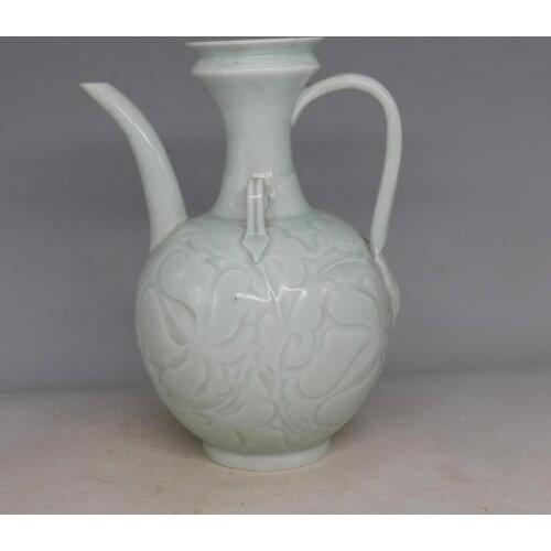 Antique SongDynasty porcelain pot, Green carved bottle 14,painted crafts,Decoration,Collection&Adornment,Free shipping