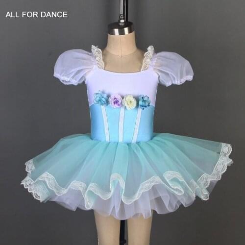 Girl Stage Performance Ballet Tutu Kid dance Costume Ballet Dance wear ballerina dance tutu New Puff Sleeve Pale Blue tutu