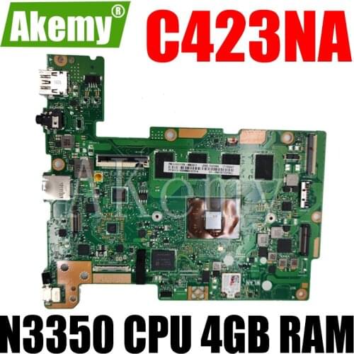 C423NA Laptop Motherboard 32GB SSD For Asus Chromebook C423NA C423N C423 N3350 CPU 4GB RAM original mainboard 100% test ok