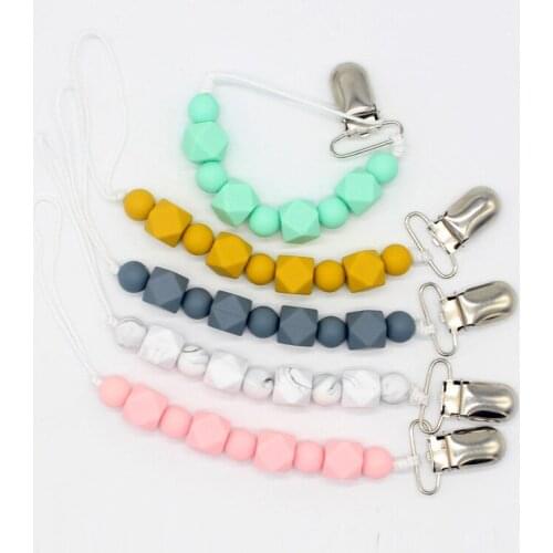 Baby Pacifier Clips BPA Free DIY Pacifier Chain with Silicone Beads Metal Holder Infant Feeding Teething Chew Toys Dummy Clips