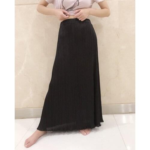 HOT SELLING Miyake fashion fold pure color twill skirt design waist long straight skirt IN STOCK