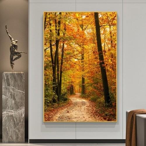 Forest Road Autumn Tree Canvas Painting Modern Landscape Posters and Prints Decorative Pictures for Living Room Gallery Poster