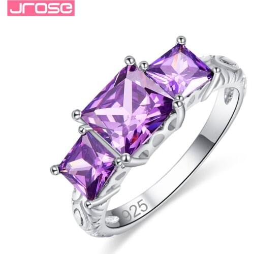 JROSE Wedding Bride Princess Cut Purple Rainbow Cubic Zirconia Silver Ring Size 6 7 8 9 Free Shipping Classic Gifts For Father