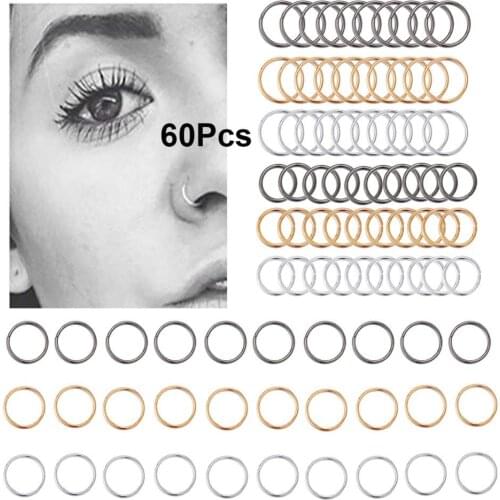 60Pcs/set Nose Ring Piercing Punk Gold Silver Color Handmade Tiny Nose Ring Hoop Septum Rings Nose Piercing Jewelry