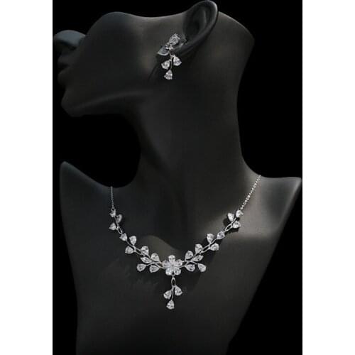 SLBRIDAL Gorgeous Copper Alloy Wedding Cubic Zircon Jewelry Set Bridal CZ Necklace Earring Set Banquet Party Jewelry Set Women