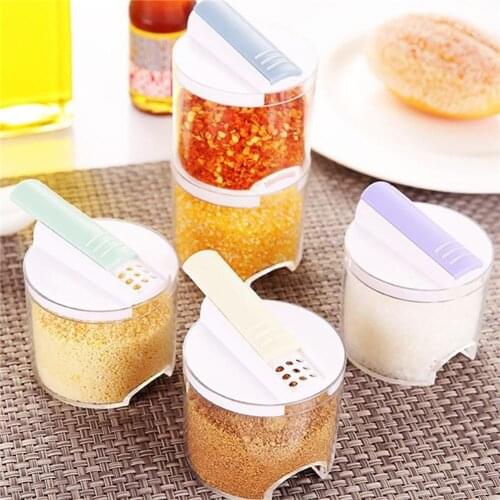 5 in 1 Kitchen Spice Jar Condiment Caster Storage Container Seasoning Sealed Box Transparent PP Salt Pepper Powder Box Tool