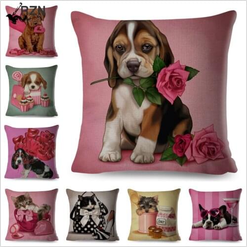 Colorful Cute Cartoon Pet Dog Cushion Cover Pillowcase Linen Pillow Covers for Sofa Home Car Decor Animal Pillow Cover 45x45cm