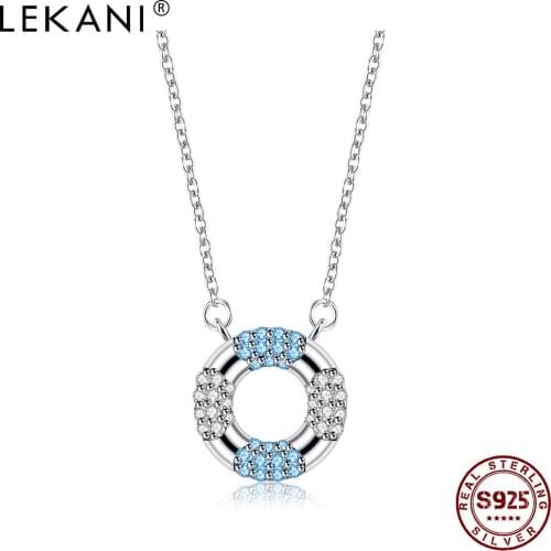 LEKANI Necklace For Women 925 Sterling Silver Life Ring Inlay Cubic Zirconia Pendent Necklace Protect Life Meaning Fine Jewelry