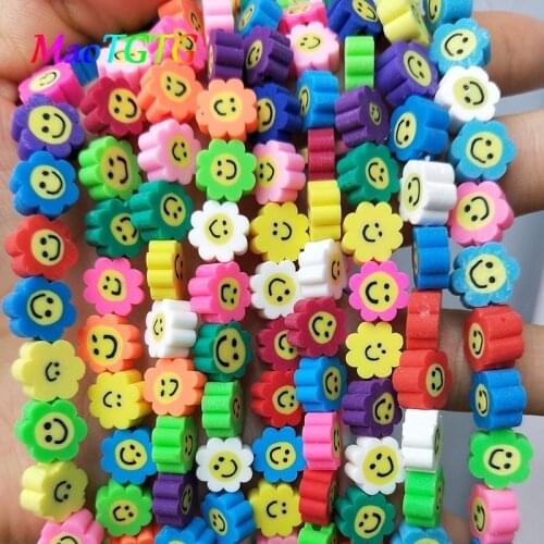 50pcs Sunflower Smiley Face Clay Beads For Jewelry Making Bracelet 10mm Mixed Color Polymer Clay Spacer Beads DIY Accessories