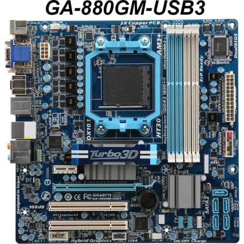 For Gigabyte GA-880GM-USB3 Desktop Motherboard 880GM-USB3 880G 880 Socket AM3 AM3+ DDR3 SATA2 USB2.0 Micro ATX Original Used