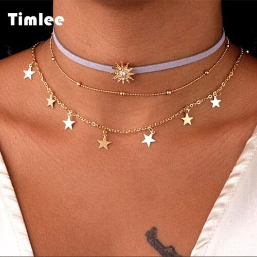Timlee N063 Multilayer Contracted Delicate Sun Star Bead Chain Necklace Fashion Jewelry Wholesale