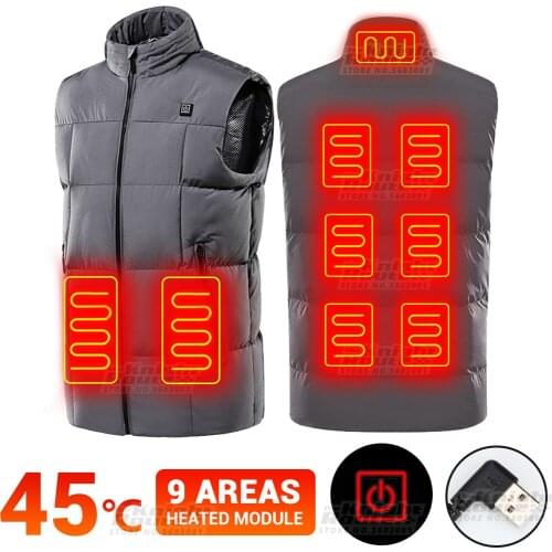 9 Areas Men Eletice Heating Jacket USB Hetaed Vest Winter Outerwaear Motorcycle Jacket Thermal Warm Ski Touring Hunting Clothing