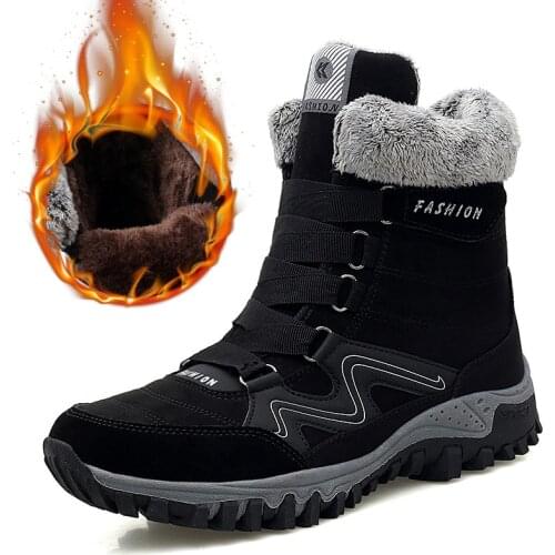Leather Men Boots Winter with Fur Super Warm Snow Boots Men Winter Work Casual Shoes Sneakers High Top Rubber Ankle Boots Female