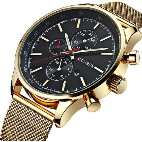 New CURREN Gold Quartz Watches Men Fashion Casual Top Brand Luxury Wrist Watches Clock Male Military Army Sport Steel Clocks