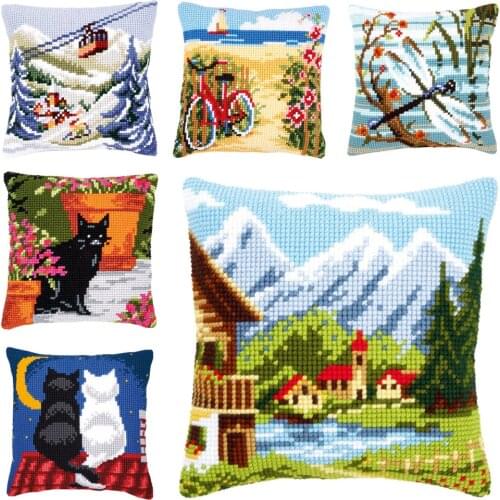 DIY Cross Stitch Pillow Case Set 11CT Ecological Cotton Thread Printing Embroidery Canvas Home Decoration Painting Gift 40x40cm