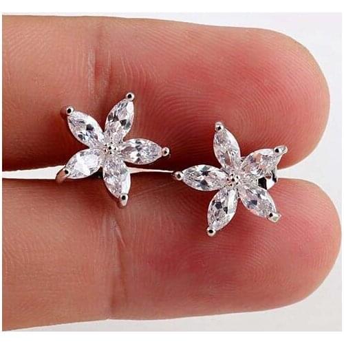 New High Quality CZ Zircon Crystal Flower Stud Earrings Women Fashion Wedding Party Jewelry