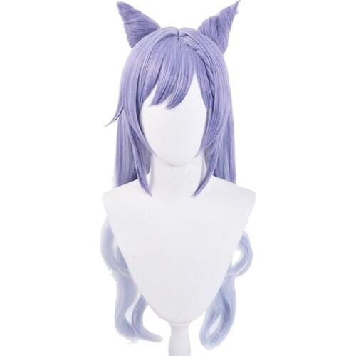 Game Genshin Impact Keqing Cosplay Wig Heat Resistant Synthetic Hair Carnival Halloween Party Props