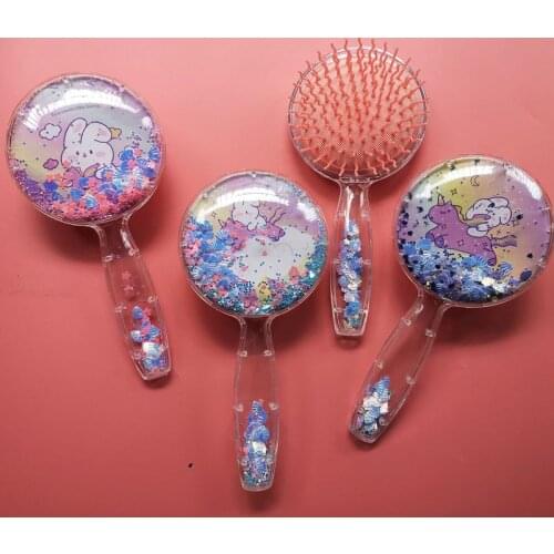 1pc Pattern Unicorn Rabbit Shell Sequins Comb Massage Children Comb Cute Girl Comb Carry Long Hair Mm Anti-knot Comb Hair Brush