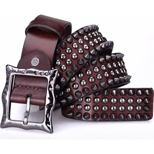 Ta-weo) Unisex Personality Rivet Genuine Leather Belt, Men Rock Punk hip hop Belt, Women Belts, 1.5'' Wide