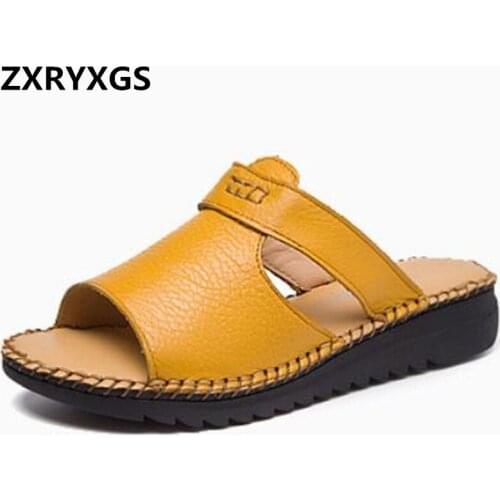 New 2020 Famous Top Soft Cowhide Women Leather Sandals Summer Slippers Flat Non-slip Women Casual Shoes Women Slippers Sandals