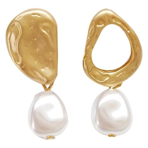 Earrings female temperament baroque pearls design geometry ms earrings new metal eardrop delicate earrings