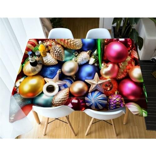 3d Tablecloth Merry Christmas Colorful Ball Pattern Washable Cotton Cloth Thicken Rectangular and Round Wedding Table Cloth