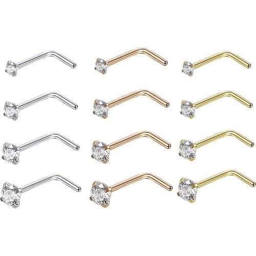 Stylish New L Rectangular Circular Claw Zircon Love Peach-Shaped Nose Stud L Nose Stud Body Puncture Ornament Body Jewelry