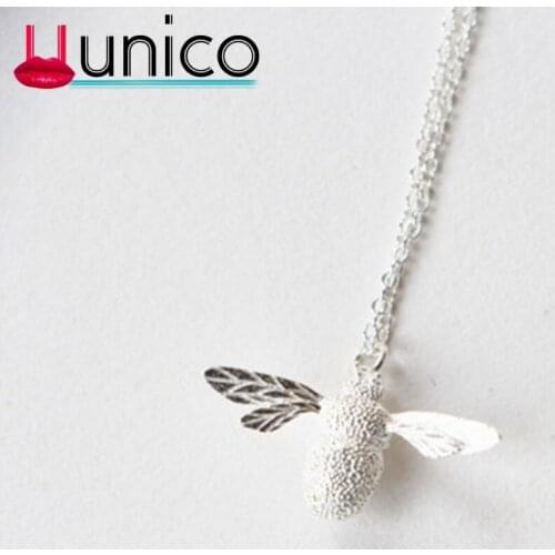 UUNICO collier femme 2018 S925 sterling silver necklace fashion bee pendant new clavicle chain cute silver jewelry ladies gift