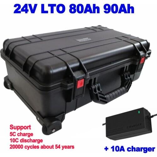 Waterproof LTO 24V 80ah 90ah Lithium titanate battery 20000 cycles for forklift AGV Food delivery satellite UPS RV + 10A charger