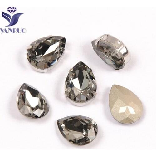YANRUO 4320 Drop Black Diamond Glass Crystal DIY Sew On Craft Gems Stones Applique Shoes Dress