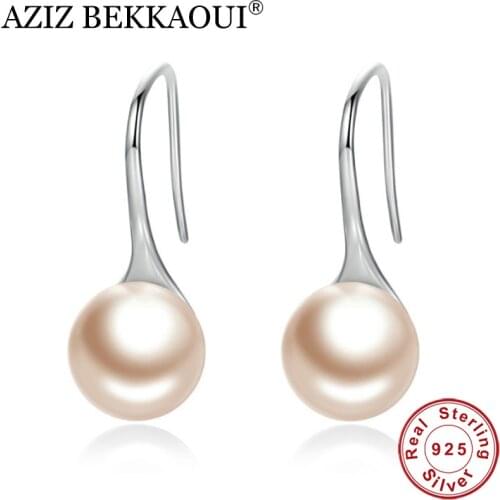AZIZ BEKKAOUI 925 Sterling Silver Classic 3 Colors Pink Pearl Drop Earrings for Women Elegant Dangle Earrings Jewelry Brincos