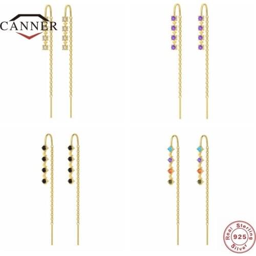 CANNER Colorful Zircon 100% 925 Sterling Silver Stud Earrings for Women Piercing Chain Earring Jewelry Pendientes Plata 925 Gift