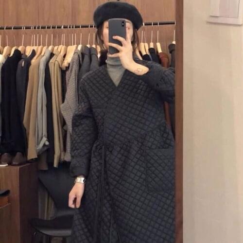 Winter womens mid-length Korean fashion loose Rhombus Quilted padded Parka Coat acolchado abrigos корейская одежда