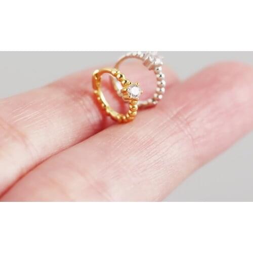 1pair 8MM small 100% Authentic 925 Sterling silver Beads &Prong Ziron Hoop Huggie Earrings Fine jEWELRY TLE1084