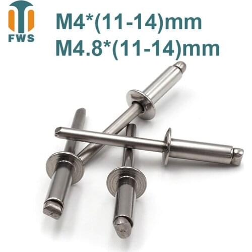 10 PCS M4/M4.8 11-14mm DIN EN ISO 15983 GB /T 12618.4 Stainless Steel Open End Blind Rivets Pop Rivets With Protruding Head
