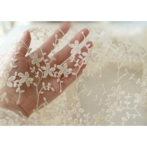 2 Yards Ivory Embroidered Lace Fabric by the yard