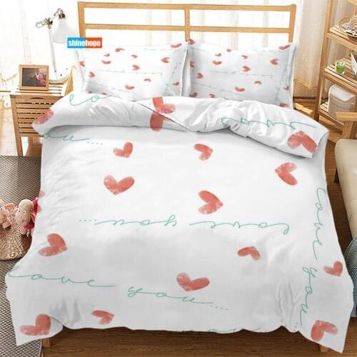 3 Pcs Luxury Duvet Cover Set Fashion Red Heart Pattern Love Bedding Sets Comforter Duvet Cover Pillowcase Home Textiles
