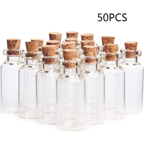 50 pieces 5ml Wish Bottles Mini Empty Clear Glass Bottle With Cork Small Tiny Vials Jars For Wedding Holiday Decoration Crafts