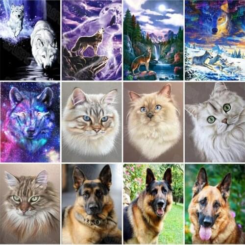 Diamond Painting Animals Dog a Wolf Howling Standing On a Cliff Realistic Puppet Cat Oil Painting German Shepherd Painting