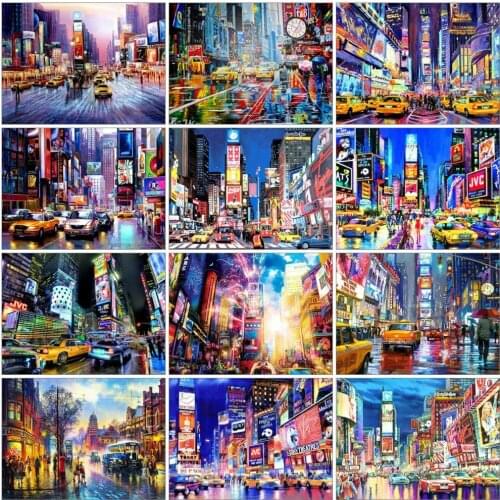 AZQSD Full Square Diamond Embroidery City Street Mosaic Picture Of Rhinestones Diamond Painting Landscape Needlework Home Decor