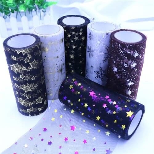 Glitter Sequin Star&Snow Tulle Roll 10 Yard 13cm Spool Tutu Wedding Decoration Organza Laser DIY Craft Birthday Party Supplies